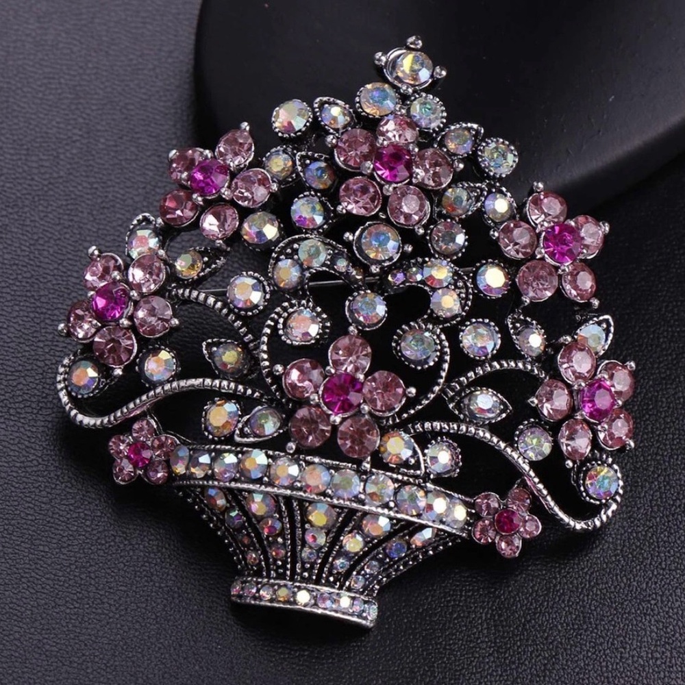 Elegant Pink and Silver Floral Brooch